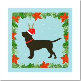 Black Labrador with Santa hat Posters and Art